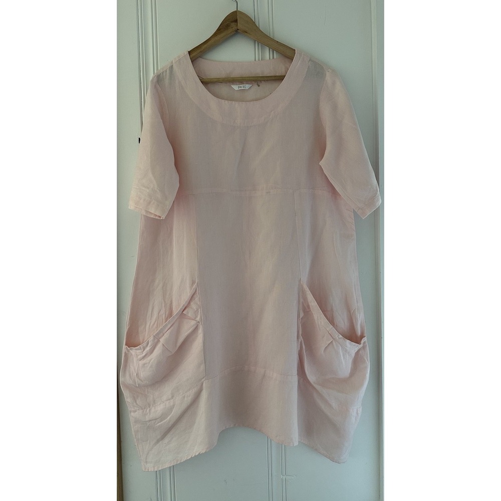 Kaktus Pink Linen Blend Lagenlook Pocket Dress Large Blush Midi Boho